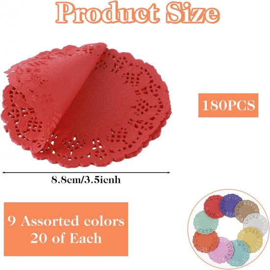 Grevosea 180 Pcs Paper Doilies, 3.5 Inch Round Lace Colored Paper Doilies, 9 Colors Oil-Absorbing Papers Placemats for Crafts Weddings Parties and