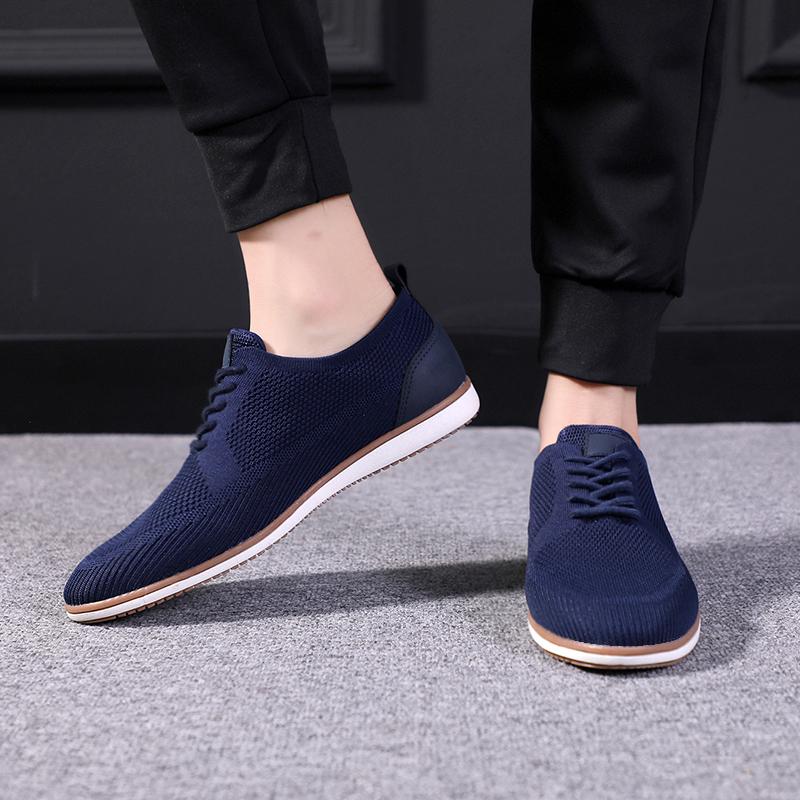 Men New Summer Shoes Lace Up Lightweight British Dress Mens Footwear Fashion Hollow Breathable Knitted Mesh Flats Shoes Size 45