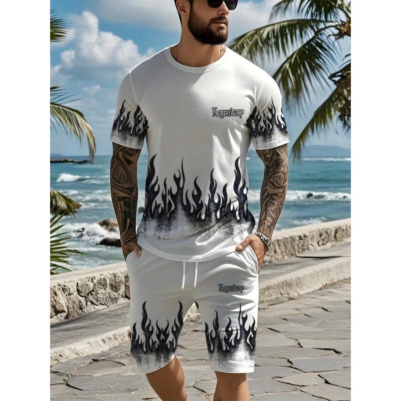 Herren Sommer Kurzarm Set Hip Hop Cartoon Bär Print Kurzarm Oberteil Shorts Lässig Zweiteilig Outdoor Urban Street Fashion