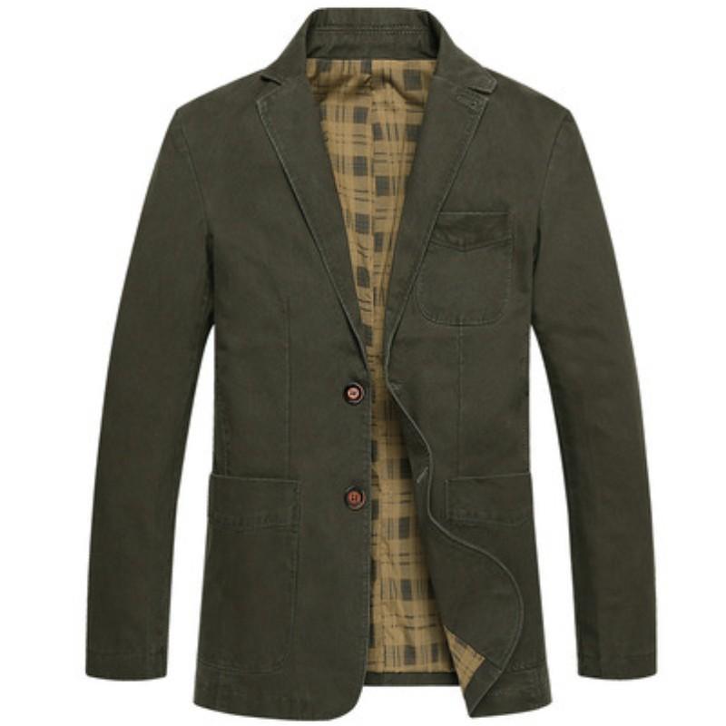 

Мужской однотонный тонкий пиджак для среднего возраста, повседневная куртка с длинными рукавами S темно-зеленого