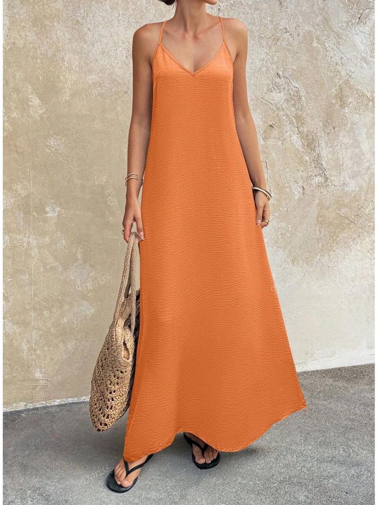 European Fashion V-neck Backless Sleeveless Spaghetti Strap Dress 2026