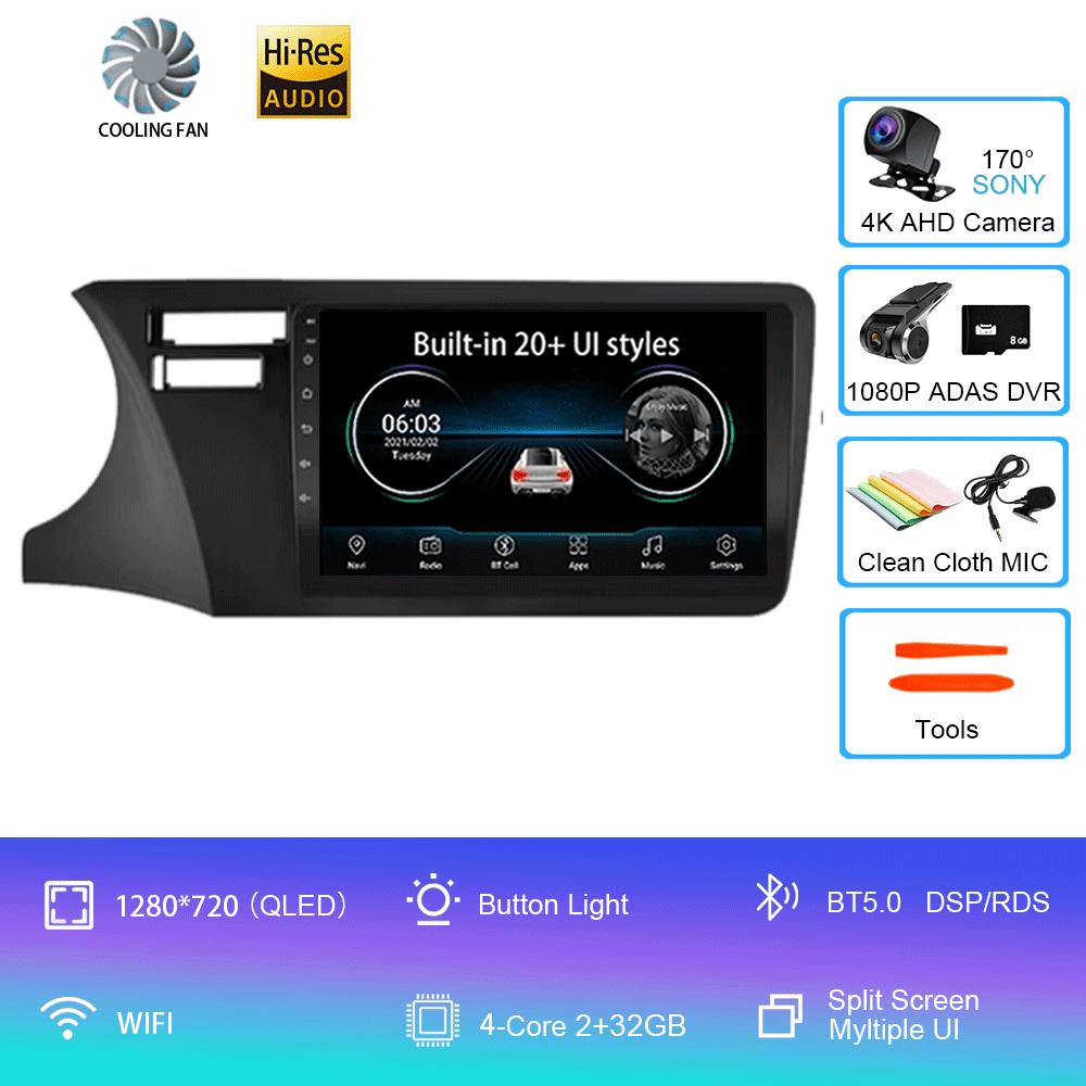 For Fit Honda City 2014 2015 2016 2017 Multimedia Stereo Android 14 Car Radio DVD Video Player Navigation GPS Left Hand Driving