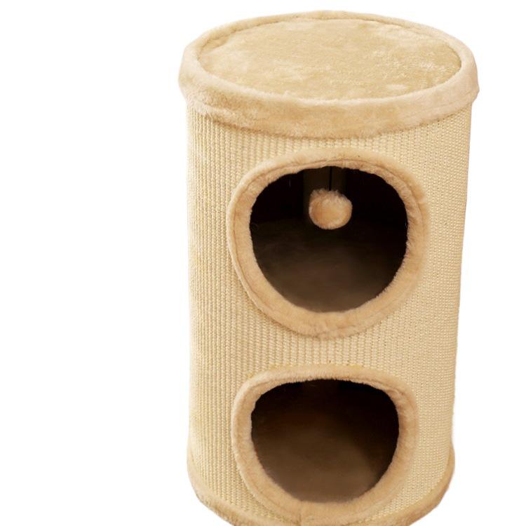 Compact Cat Tree & Bed with Enclosed Two-Layer Design, Scratching Board, Sisal Barrel - All-Season