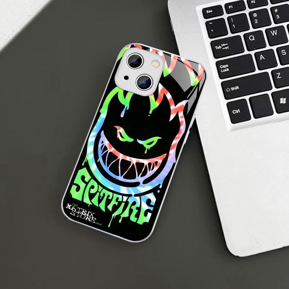 

S-Spit fire S-SkateBoards Phone Case For iPhone 14 13 12 Mini 11 Pro XS Max X XR 14 Plus Tempered Glass Cover iphone 12pro max