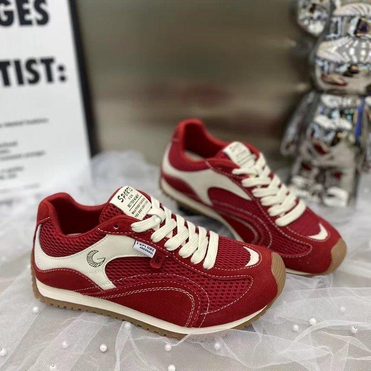 

Soft leather version~ Korean version ins thin lace-up German training shoes flat casual shoes board shoes sports red super light women s shoes 35