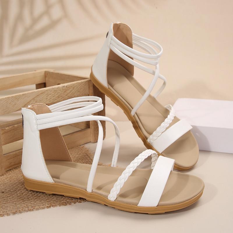Fashion Female Shoes on Sale 2025 New Cover Heel Weave Women's Sandals Outdoor Elegant Daily Sandals Women Back Zip Plus Size Rome Shoes