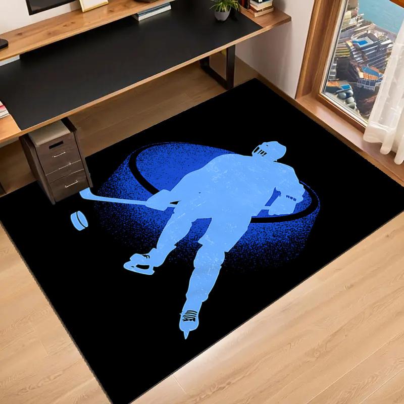 Crystal Velvet Ice Hockey Printed Area Rug for Bedroom, Living Room, And Home Office Decoration, Stylish Mat for Bedside S112