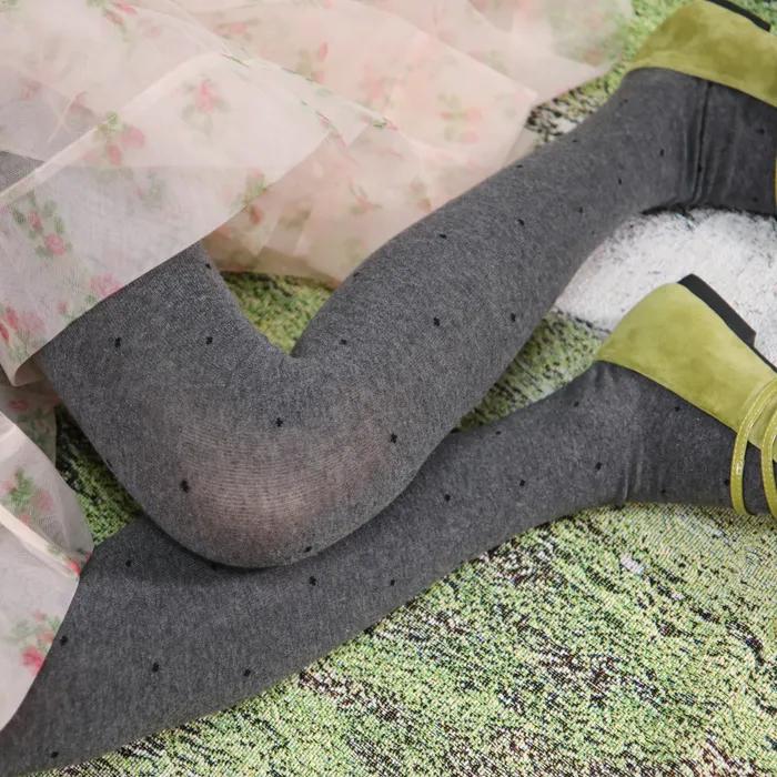 Cotton Polka Dot Stockings (Gray)