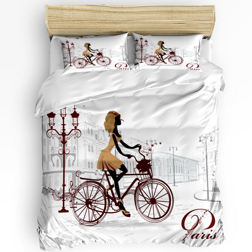Colorful Bicycle White Printed Comfort Duvet Cover Pillow Case Home Textile Quilt Cover Boy Kid Teen Girl 3pcs Bedding Set
