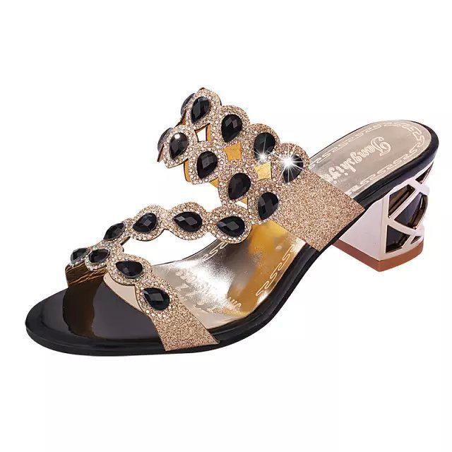 Frauen Sandalen Sandalen Sexy Diamant hochhackige Schuhe dicke Absätze Hausschuhe