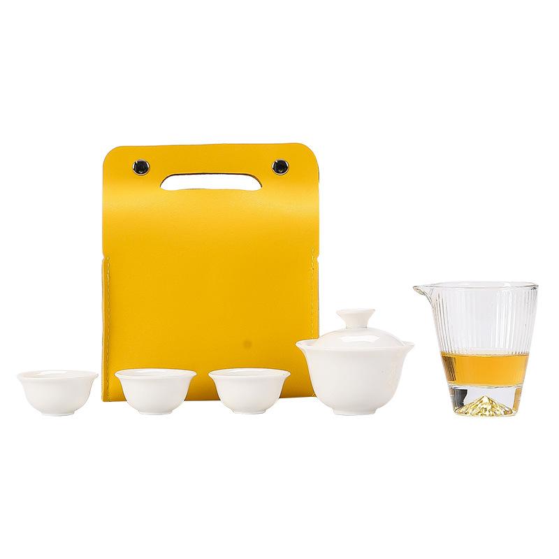 Travel tea set Portable white porcelain cover bowl Kuaike one pot three cups Outdoor business trip ceramic welfare Business gifts
