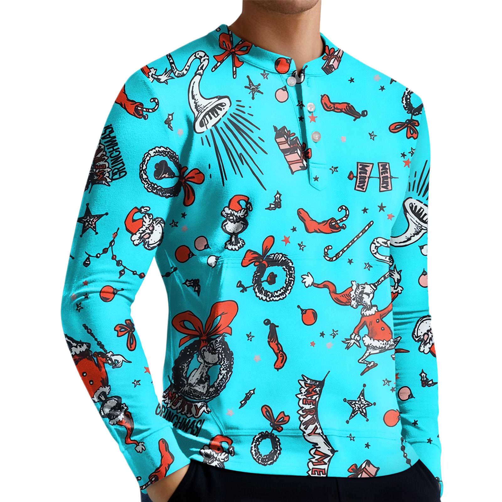 

Мужской повседневный свитшот на пуговицах, модная футболка с длинным рукавом с принтом, пуловер XXXXL синий