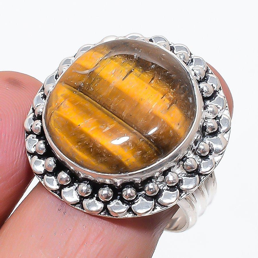 

Natural Tiger Eye Gemstone 925 Sterling Silver Jewelry Ring Size 9.5 O7E72