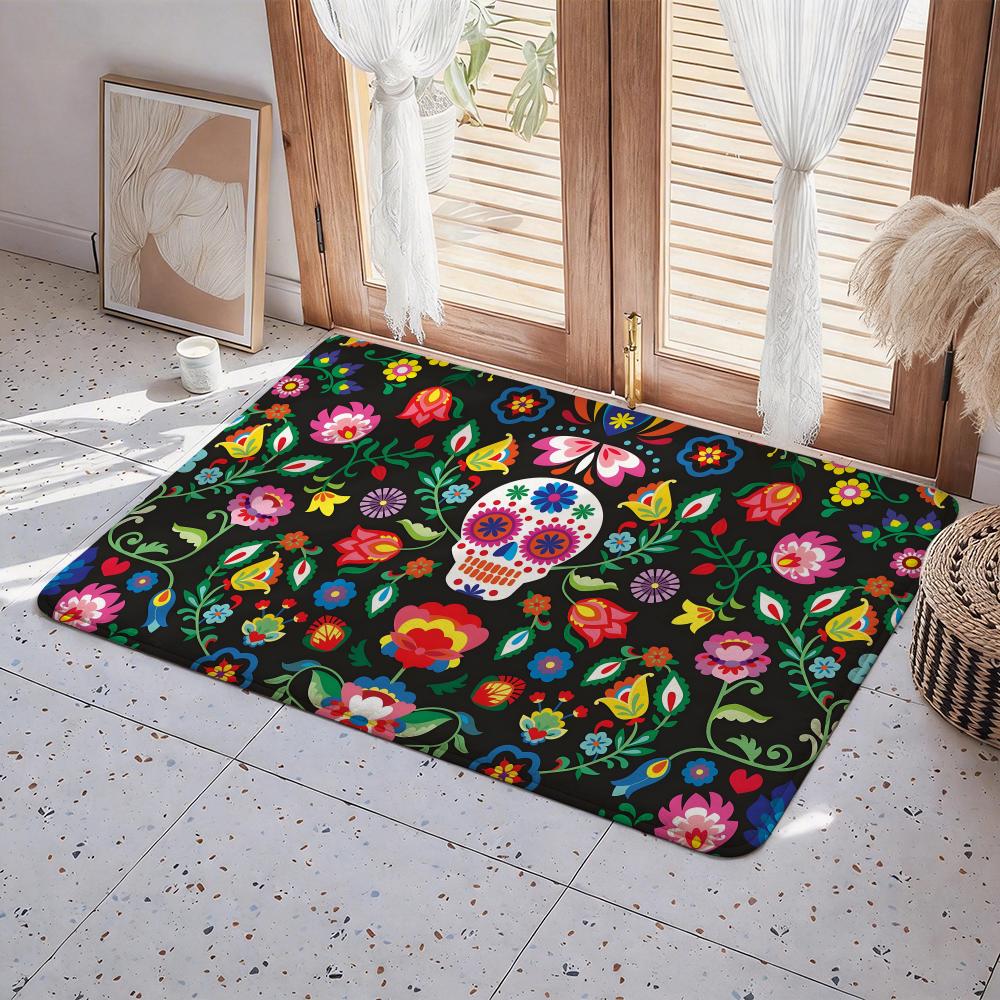 

Dia De Muertos design art Floor Mat Eco Flannel Doormat Non Slip Odorless Indoor Floor Rug Soft Short Plush Home Mat 50x80cm