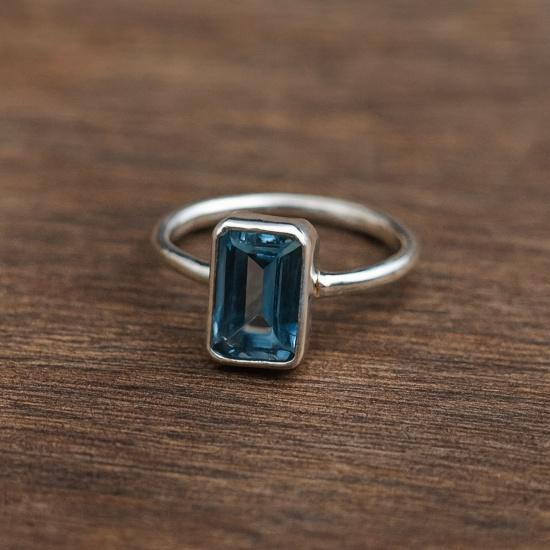 

Кольцо Октагон Аквамарин, 925 Стерлинговое Серебро, Украшение с камнем марта 12 серебряный