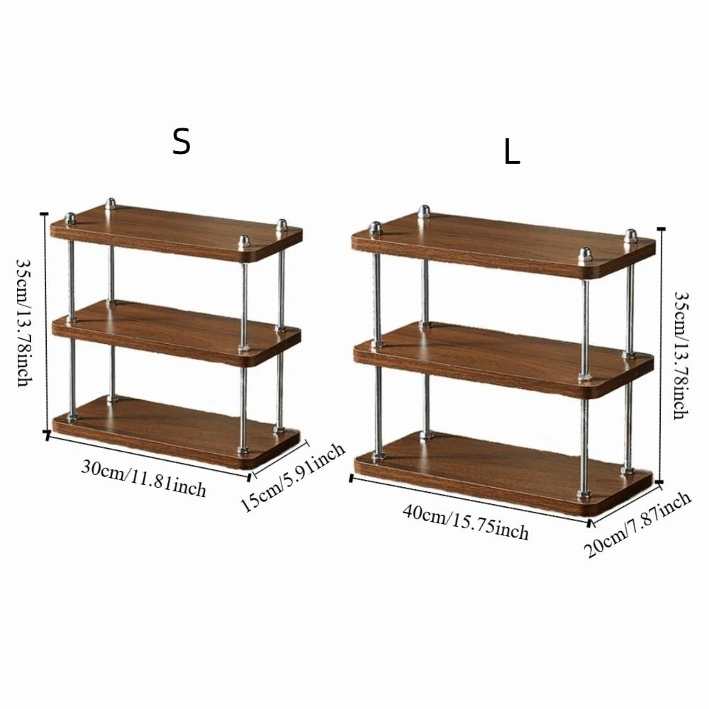 Space Saving Vintage Wooden Storage Rack Thickened 3-Tier Desktop Storage Rack Convenient Minimalist Cup Storage Rack Office