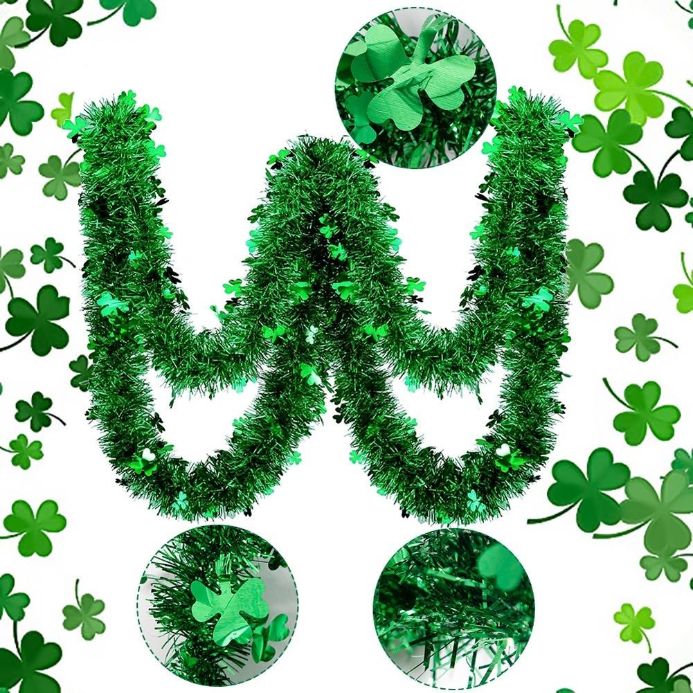 St Patricks Day Party Green Shamrock Decorations Plastic Streamers Wall Garlands and Hanging Clover Ornaments for Events