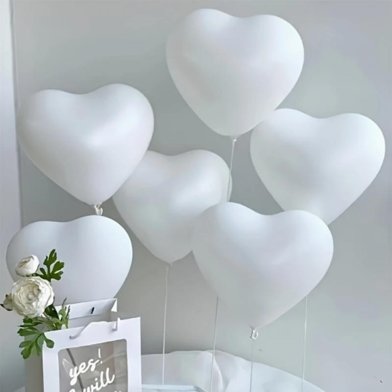 

12 10-inch white heart-shaped latex balloons - Valentine s Day, wedding, Anniversary, birthday, and festival atmosphere enhancers білий