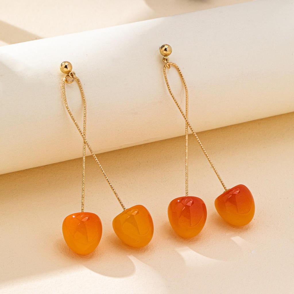 Süße rote Kirsch-Acryl-Hängeohrringe – Koreanische, von Früchten inspirierte High-Class-Accessoires