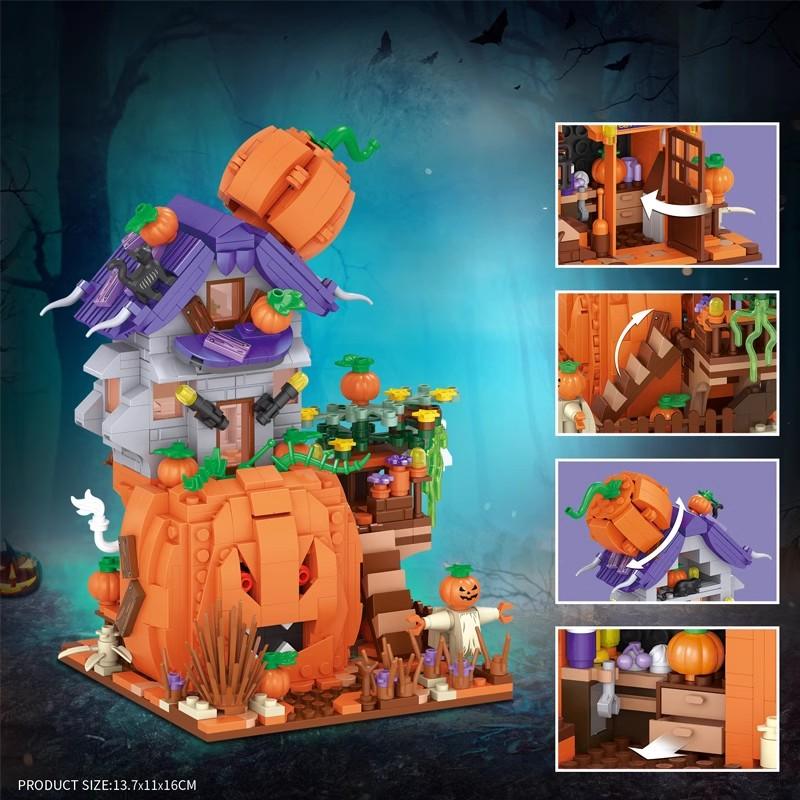 Halloween Building Block Hut House Pumpkin uCarriage Happy Halloween Decoration Bricks for Boys Kids Toys Gift Compatible