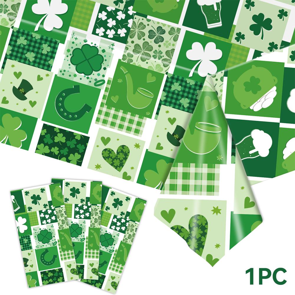 St. Patrick's Day Clover Tablecloth Decorations 2025 Clover Printed Tableclot Rectangle Table Cover St. Patrick's Day Party Decoration
