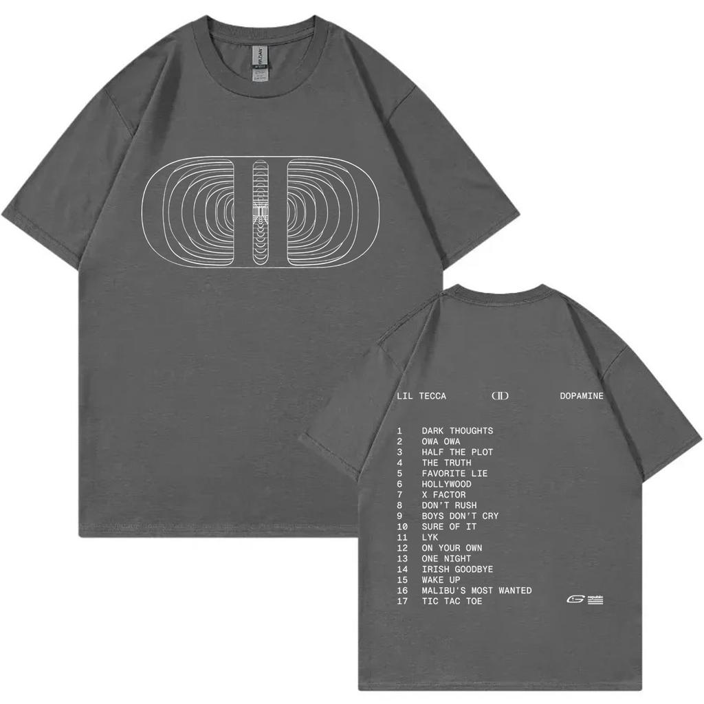 Rapper Lil Tecca Dopamine 2025 Neues Album Merch T-Shirt Mode Hip Hop Kurzarm T-Shirts Herren Damen Lässige Übergroße T-Shirts