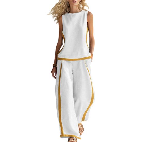 Women's 2 Piece Lounge Sets Sleeveless Crew Neck Top And Wide Leg Pants Outfit Summer Travel Vacatio Matching Sets