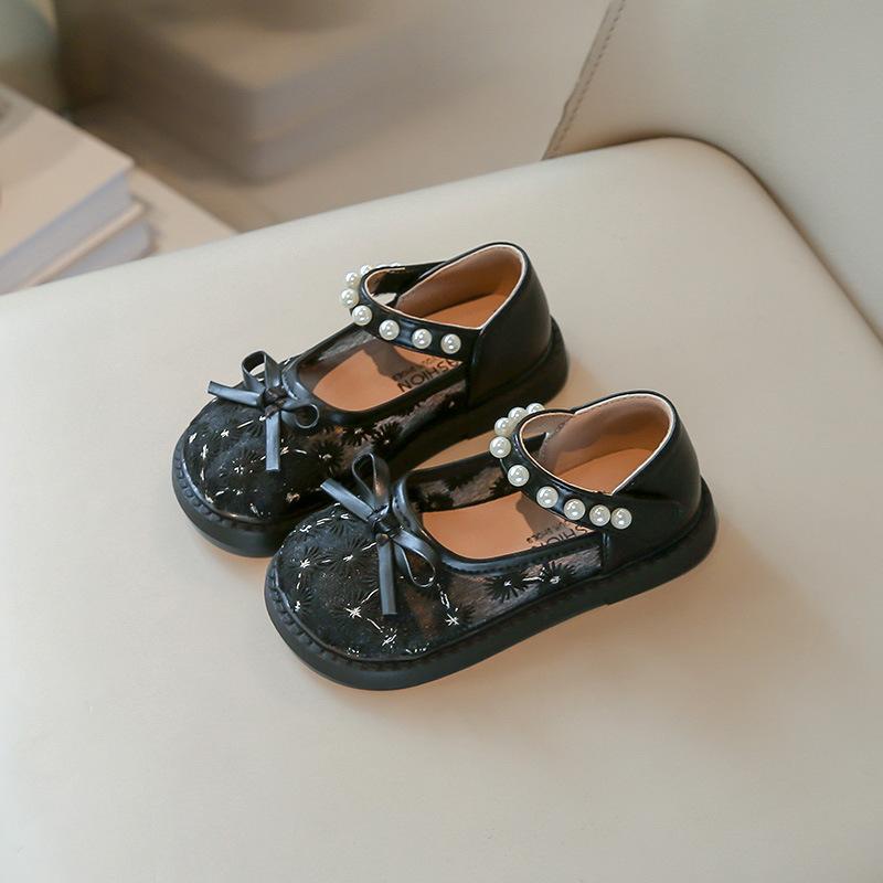 Spring-summer new style girls' leather shoes, breathable bow princess mesh shoes for little girls, soft sole sandals for baby girls