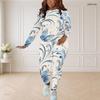 Women Plus Size Round Neck Long Sleeve Floral Printed Top And Fitted Pants Two Piece Set