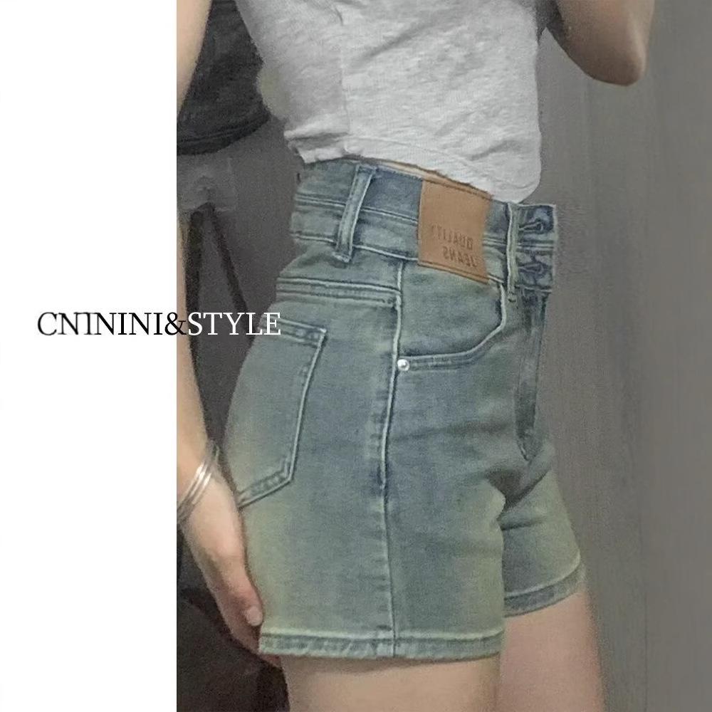 

American Spicy Girl Plus Size High Waist Denim Shorts - Slimming Elastic Bodycon A-line Hot Pants for Women Small