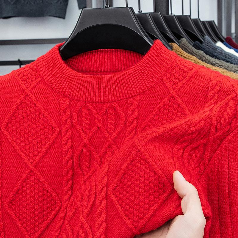 Men's Winter Jacquard Knit Sweater - Thick, Warm, Half-High Collar, Fashionable for All Ages