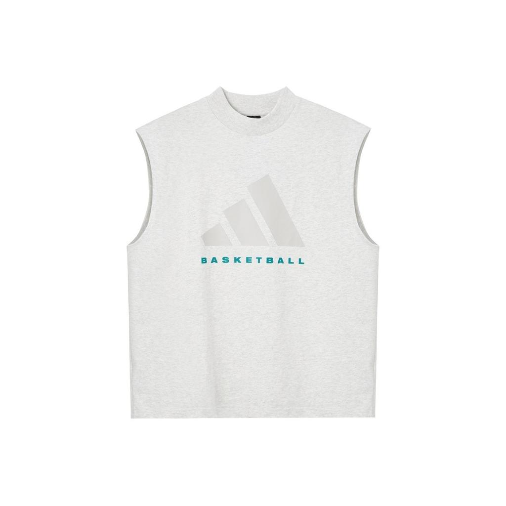 adidas half-high neck pullover sleeveless sports vest, unisex, light gray