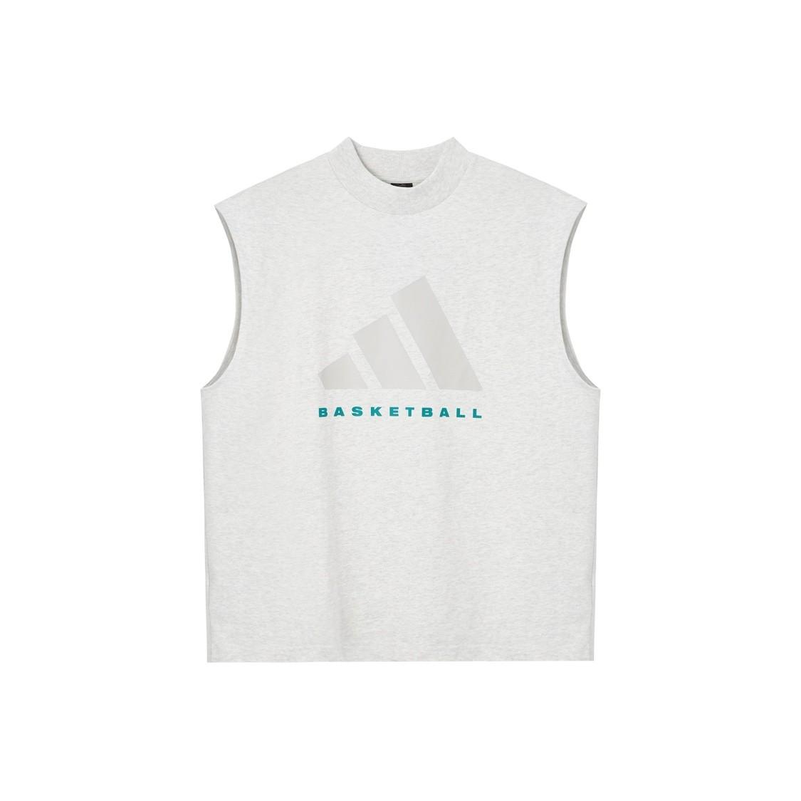 adidas half-high neck pullover sleeveless sports vest, unisex, light gray XL