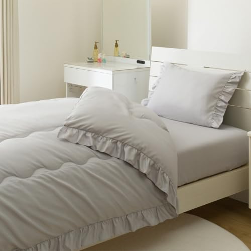 Nitori (NITORI) Einzelbettwäsche-Set mit rüschenbesetzter Steppdecke ohne Bezug, GY S2512, Größe S (2115100050010)