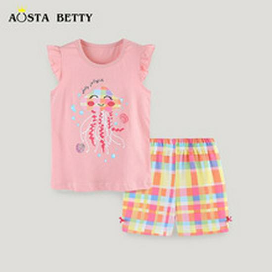European & American Style Cartoon Print Girls' Cotton T-shirt - Short Sleeve, Summer Fashion for Toddlers