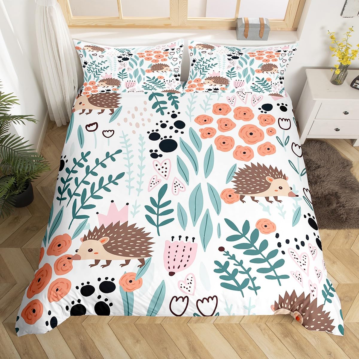 

Каваї Їжак Набір Підковдри Зелена Рослина Кактус Покривало для Ковдри Хлопчики Дівчатка Дорослі Підлітки Мультяшний Гриб Постільна Білизна Набори 2/3 шт. EU Single(135*200cm)3pcs