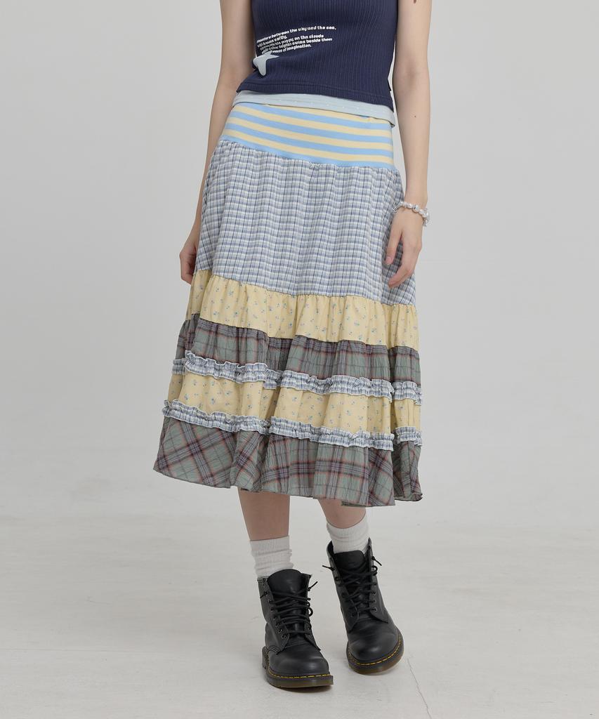 WAIKEI Mix Pattern Midi Skirt Ivory