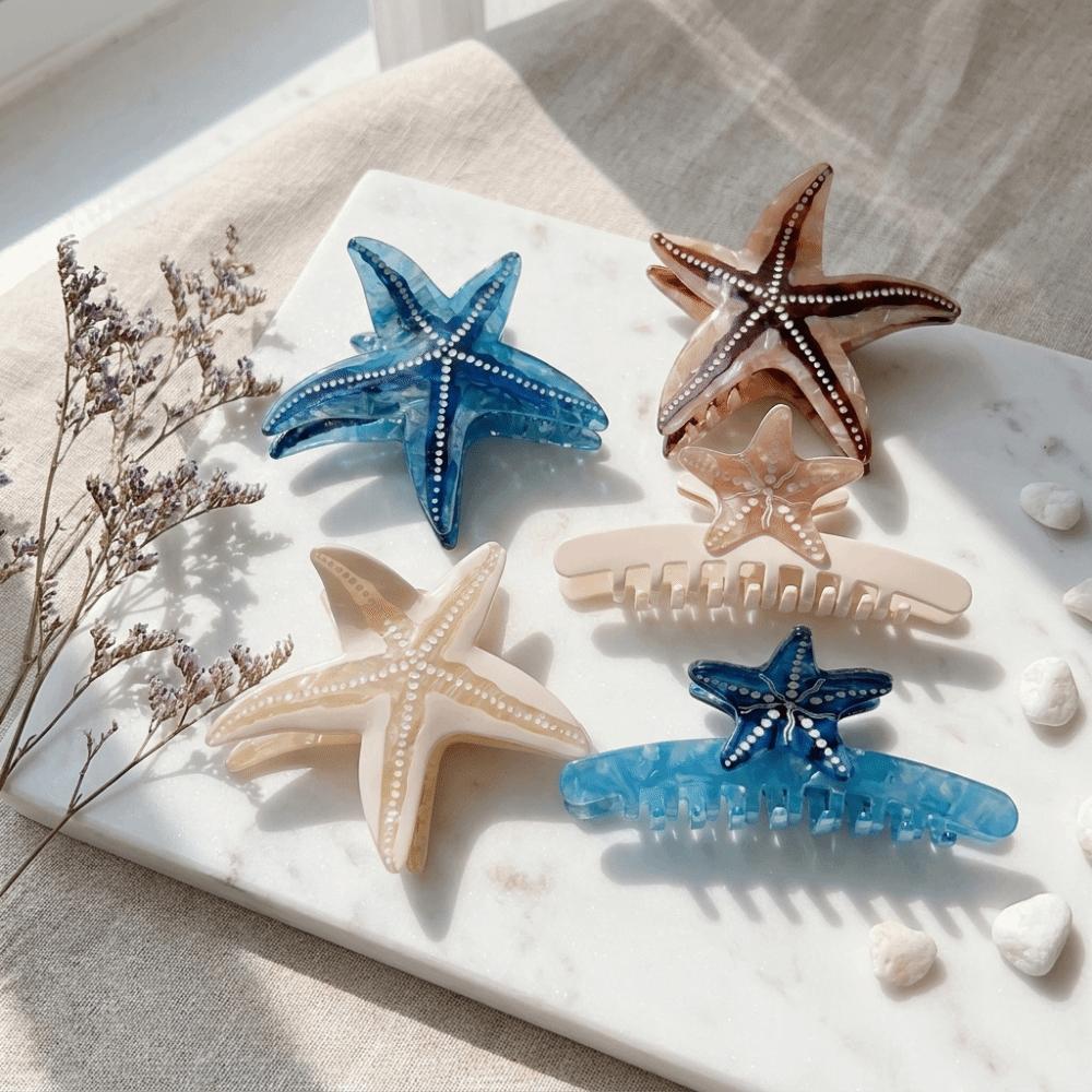 Non-Slip Starfish Hair Claw Clip Ocean Style Hair Barrettes Acetate Shark Clip  For Women