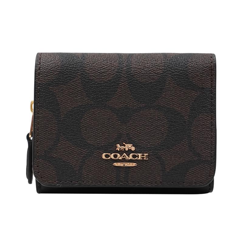 COACH Trifold Wallet 10 Short Leather Clutch Wallet Women s Dark Brown коричневый