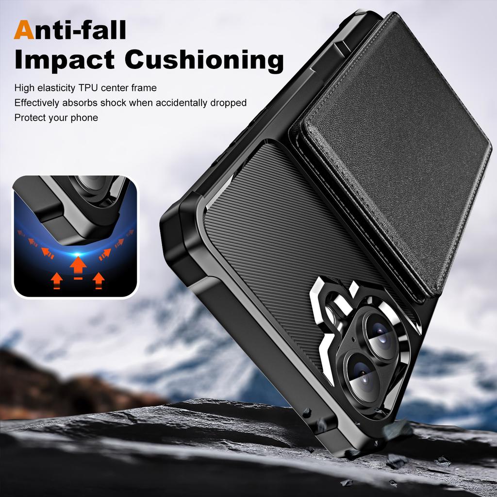 For iPhone 16 Case Card Slot Kickstand Leather+TPU Reinforced Corner Phone Cover