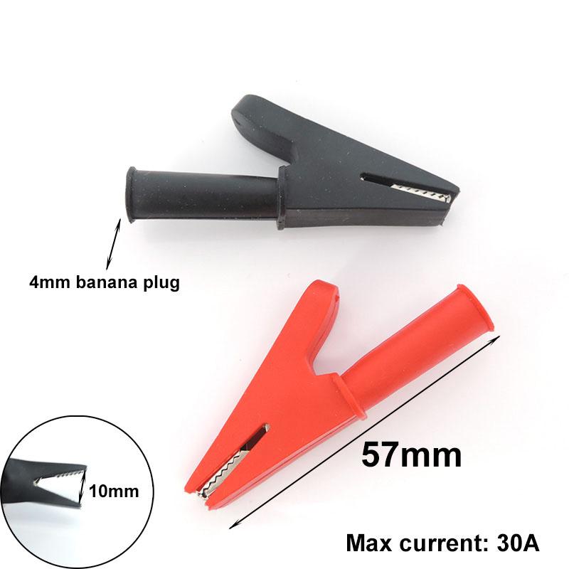1pair 10/20/50A PVC Big Alligator Crocodile Clip Clamp Connector Socket Plug Handle Test Probe 4mm Banana Plug Electric Battery