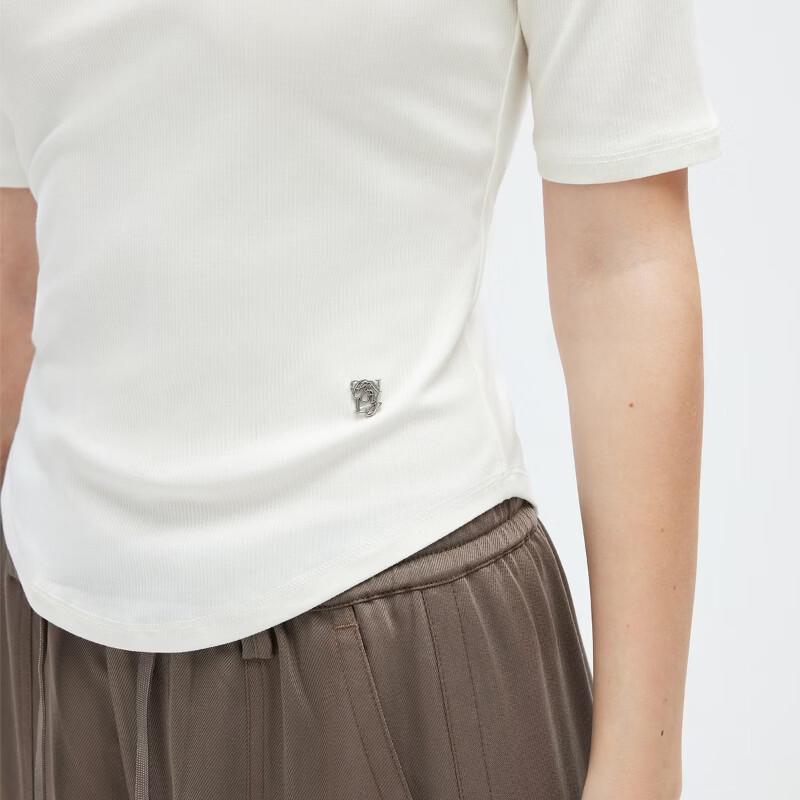 ONLY Women's Lycra Antibacterial Semi-High Collar Slim Fit T-shirt