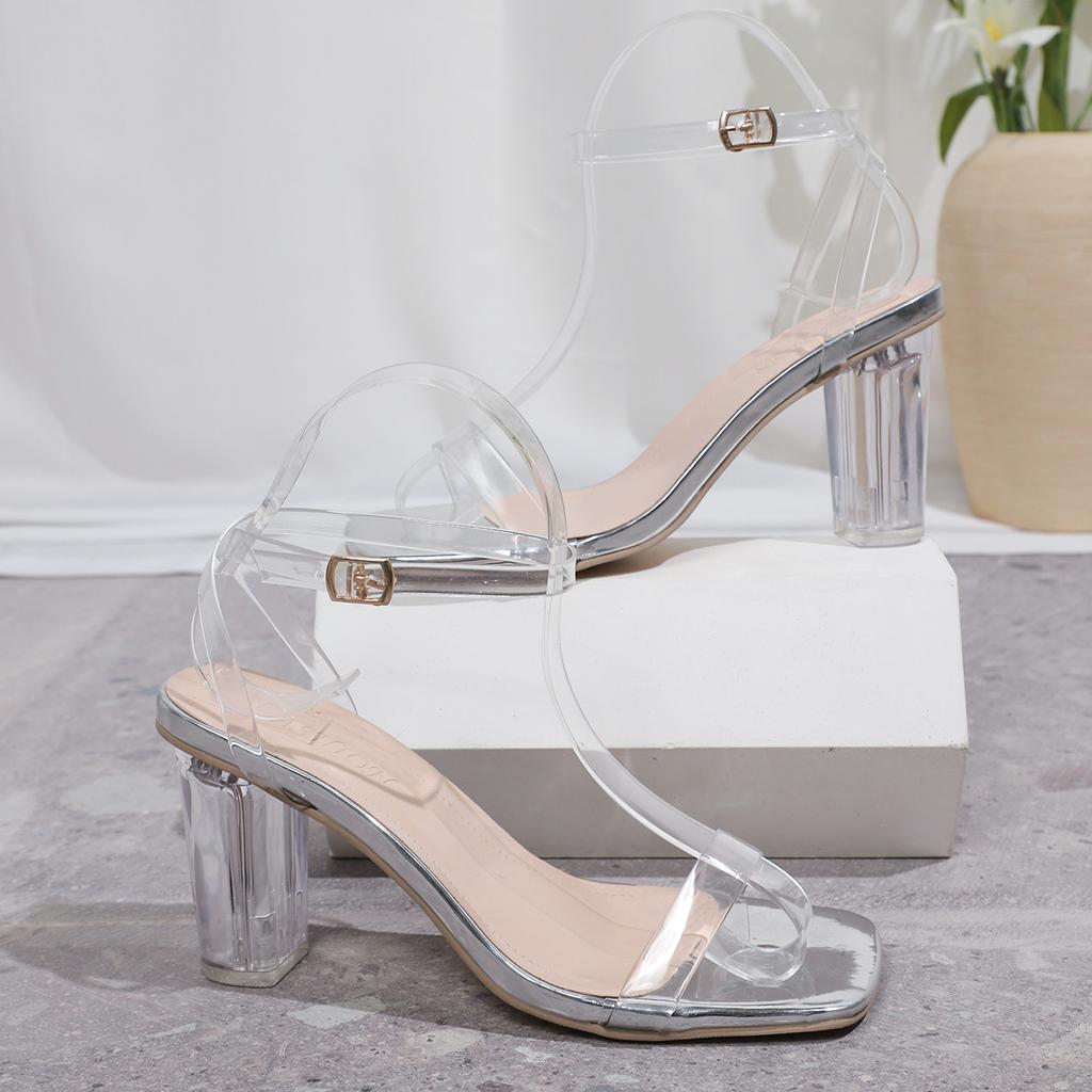 Fashion Summer Clear Heeled Party Sandals for Women Transparent Ankle Strap High Heel Shoes Woman Plus Size Fashion Sandalias Mujer 2025