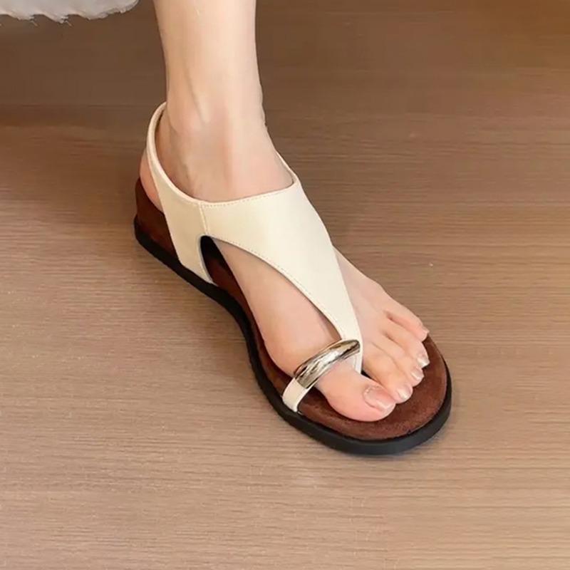Fashion French Minor Metal Buckle Toe Sandals Women's Soft Sole Comfortable Roman Shoes