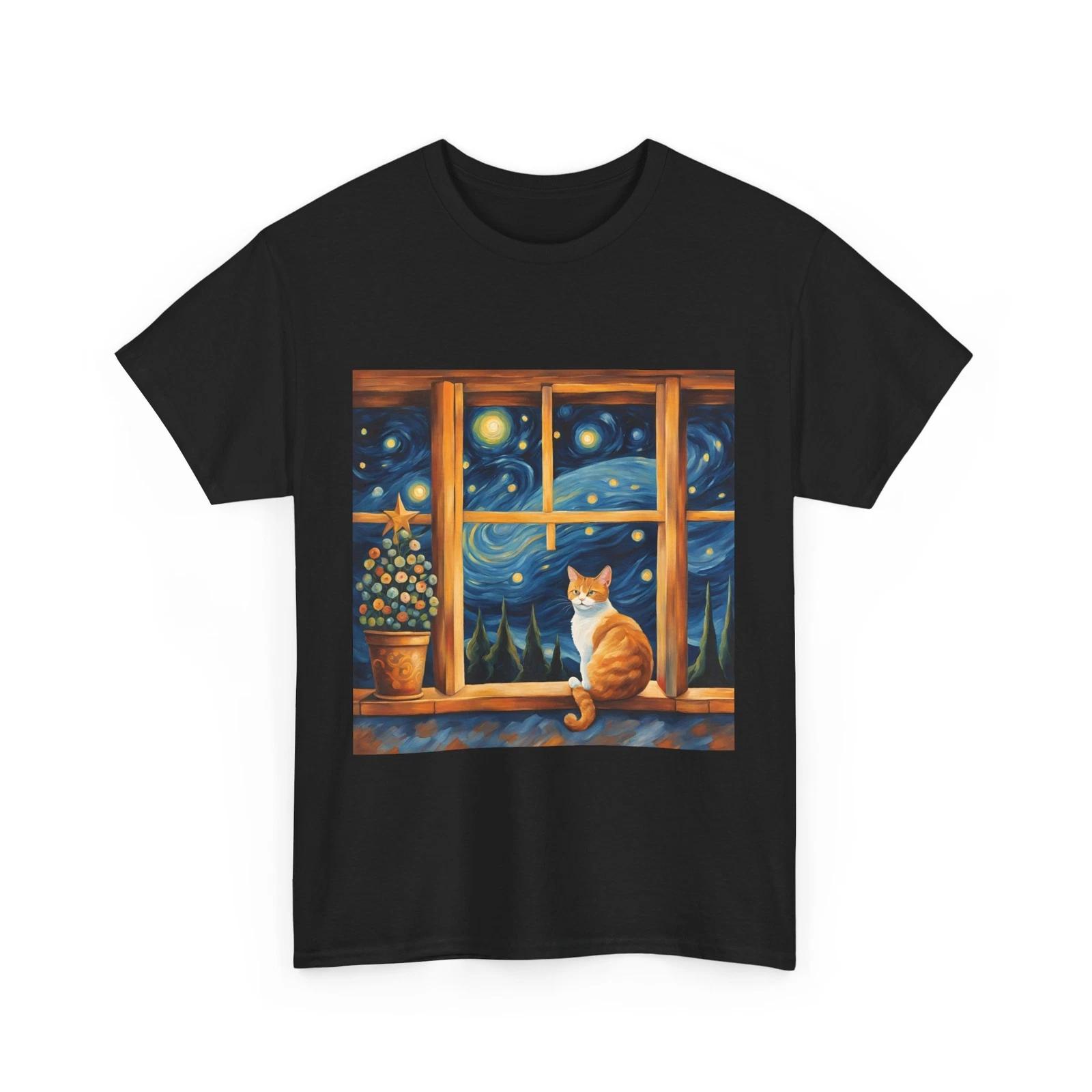 Van Gogh Cat Shirt | Van Gogh Starry Night Cat Shirt | Vintage Black Cat Shirt I 4XL