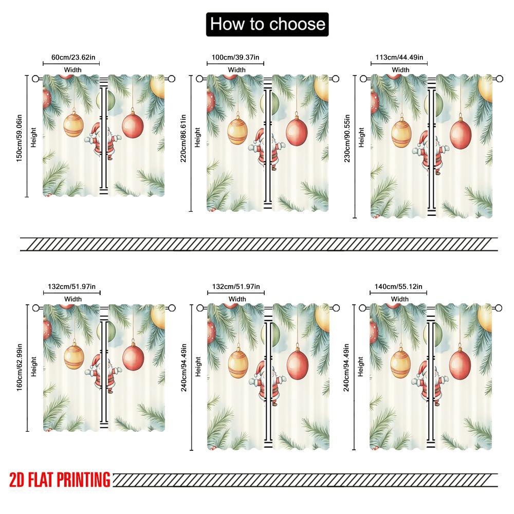 2pcs,2D Plane Printing Window Curtain Christmas Ornaments Santa Claus Watercolor Durable 100% Polyester Fabric (without Rod)