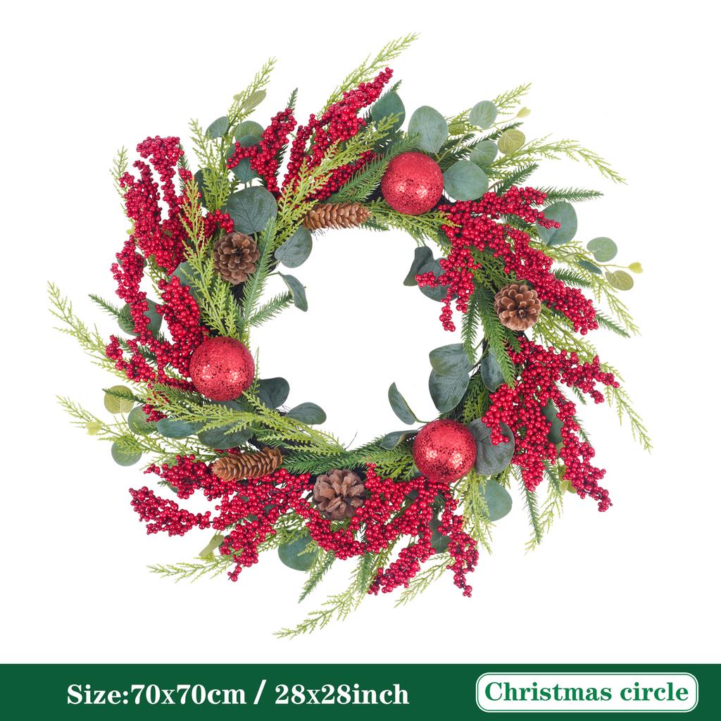 70CM Artificial Christmas Eucalyptus Garland with Red Berry Pinecones Handmade Xmas Decoration for Home Fireplace Party Mall