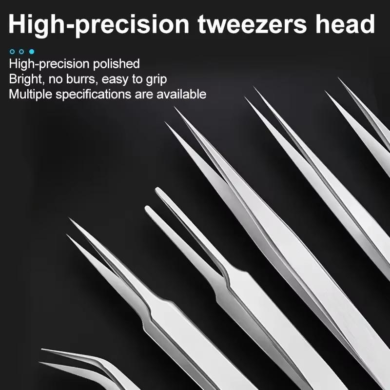 6Pcs/Set Stainless Steel Tweezers: Industrial Precision Repair Tool with Bent&Straight Tips, Ideal for Professional Repairs&DIY