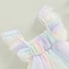 Citgeett Summer Infant Baby Girls Summer Bodysuit Fly Sleeve Tie-dye Print Bubble Bodysuit Clothes
