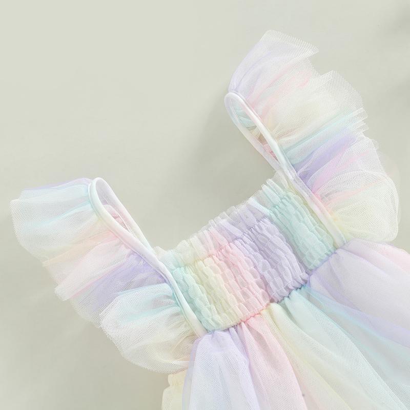 Citgeett Summer Infant Baby Girls Summer Bodysuit Fly Sleeve Tie-dye Print Bubble Bodysuit Clothes